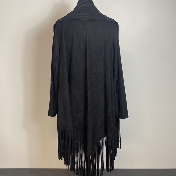 JOH Cardigan Women’s Size L/XL Black Fringe Suede Knee - Picture 2 of 6